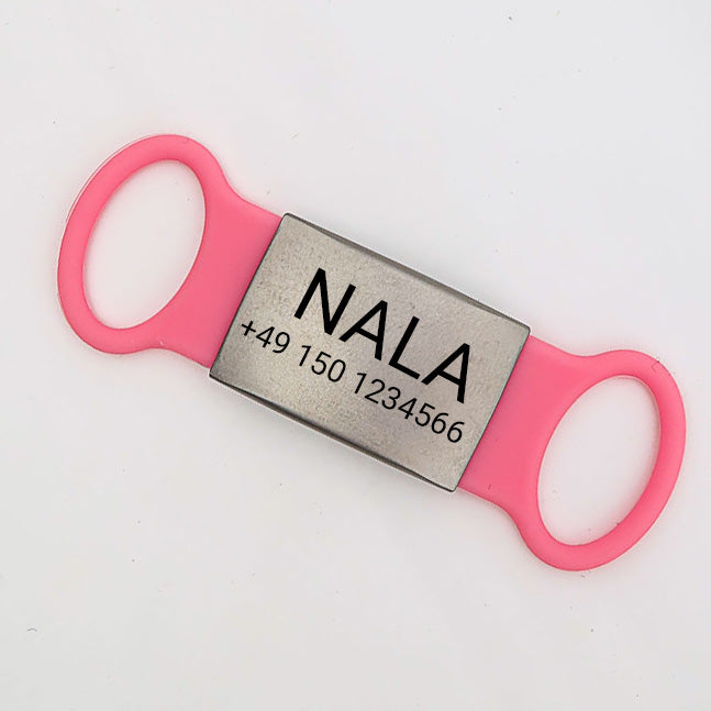 Rasselfri hundmärke i silikon med tagg i rostfritt stål för halsband inkl. GRATIS gravyr