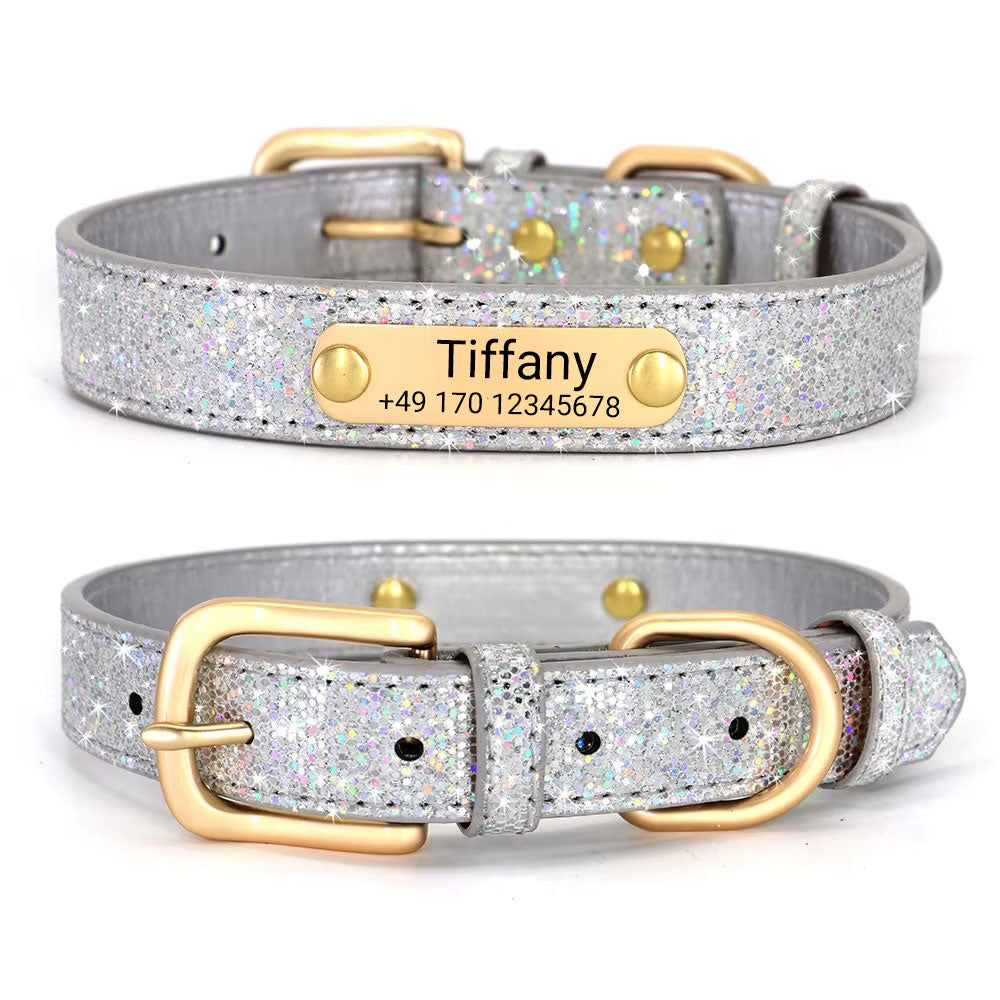 Hundhalsband "Tiffany" personligt med namn och telefonnummer. Lasergravyr ingår.