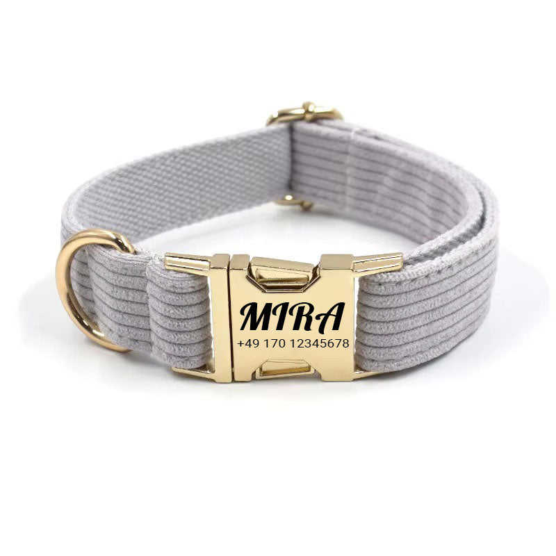 Personligt manchestertyg hundhalsband "Mira" med gravyr | Finns i grått, rosa & grönt