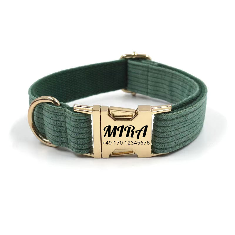 Personligt manchestertyg hundhalsband "Mira" med gravyr | Finns i grått, rosa & grönt