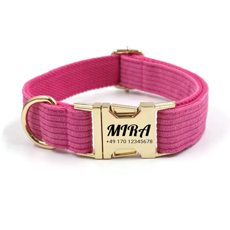 Personligt manchestertyg hundhalsband "Mira" med gravyr | Finns i grått, rosa & grönt