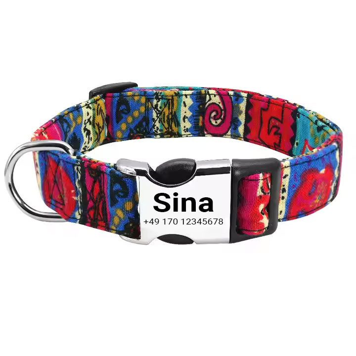 Hundhalsband "Sina" – Personlig med namn & nummer | Justerbar, färgglad & robust