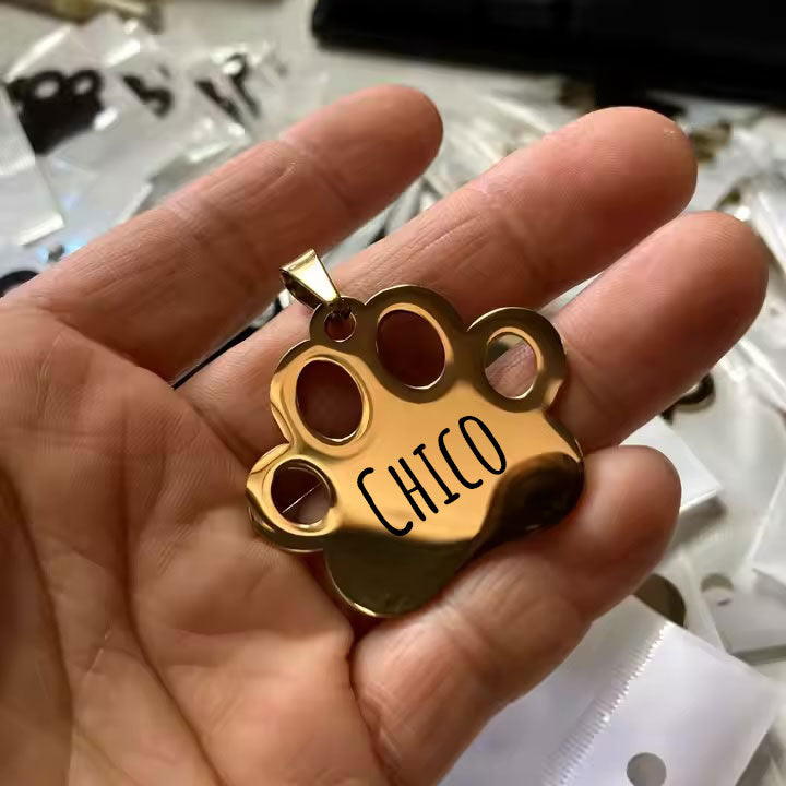 Personlig hundbricka i rostfritt stål med gravyr - Namn & telefonnummer - 30 mm - Guld, silver & rosé