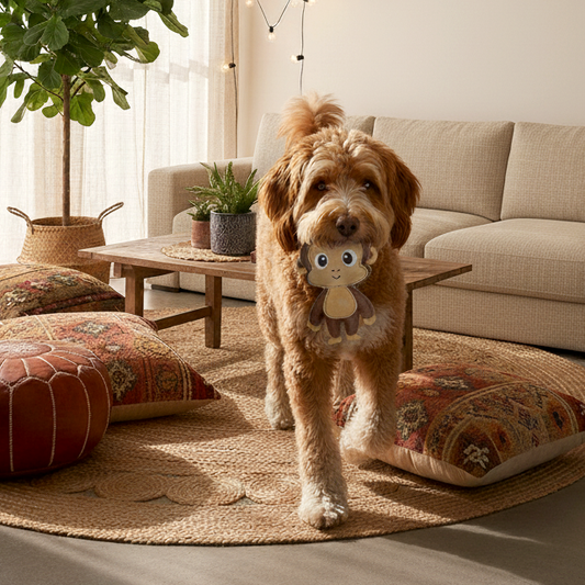 BUDDY. Hund leksak i läder "Apa"