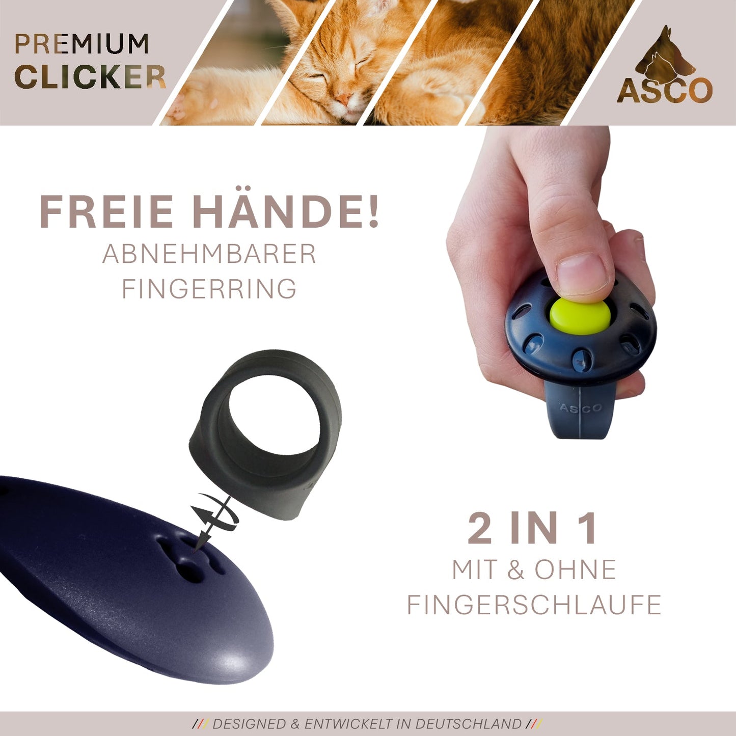 ASCO Finger Clicker - Klickerträning med premiumklicker för hundar, katter och hästar