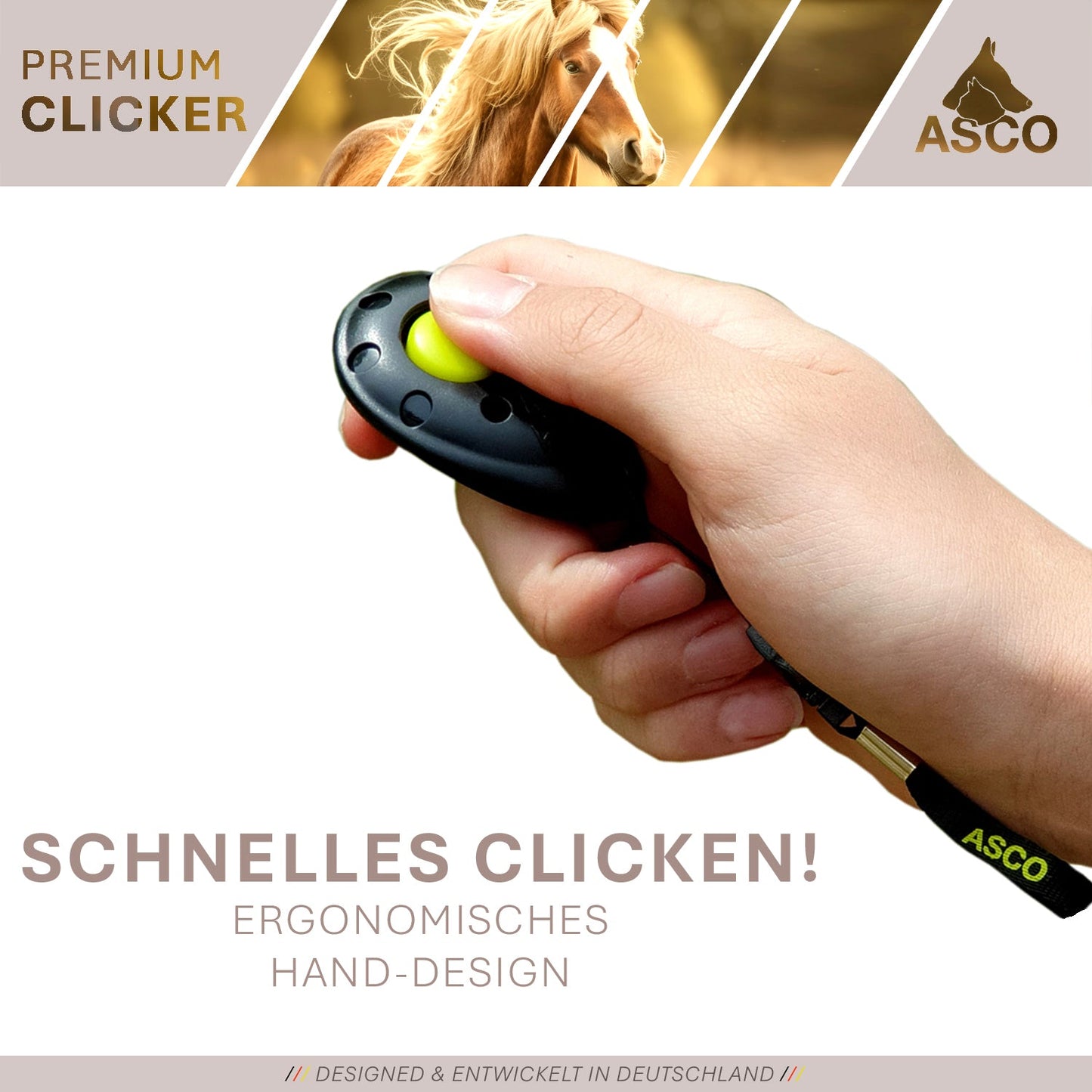 ASCO Finger Clicker - Klickerträning med premiumklicker för hundar, katter och hästar