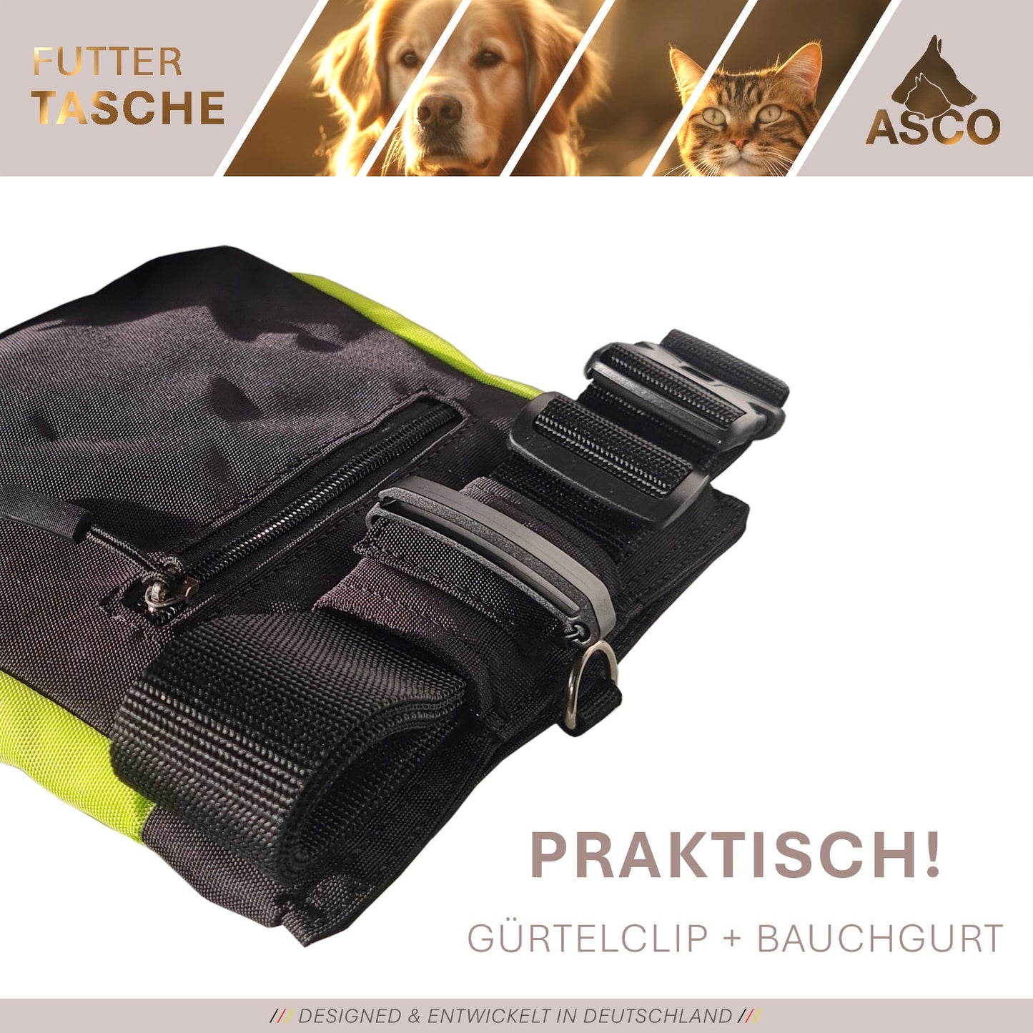ASCO matpåse med enhandsfäste, godispåse 20x20 cm, QuickTouch godispåse