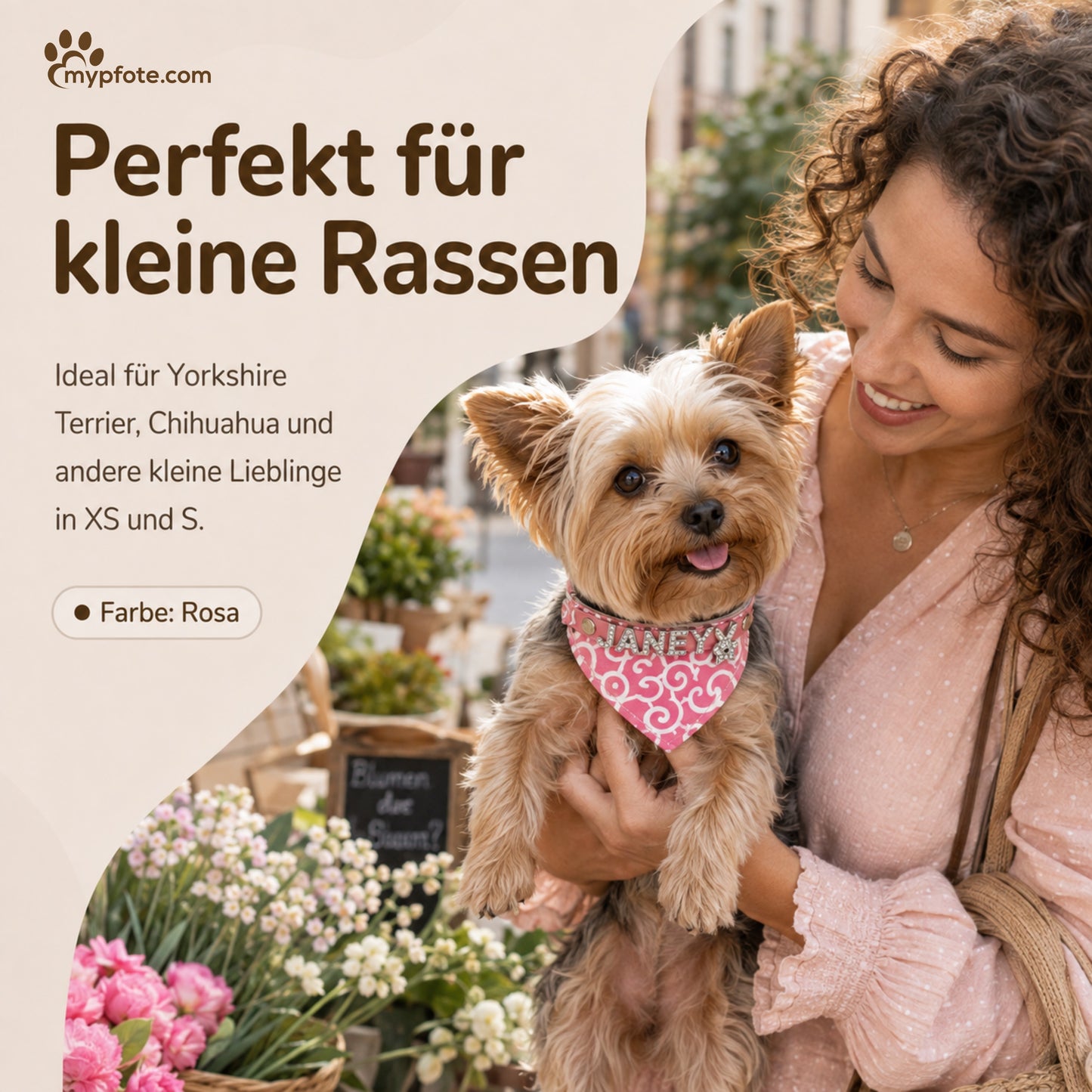 Hundbandana med namn och hundhalsband av äkta läder. Dekorerad med glittrande strassbokstäver
