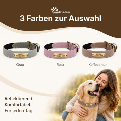 Vackert reflekterande hundhalsband med ingraverat namn 