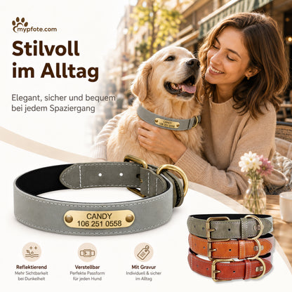 Vackert reflekterande hundhalsband med ingraverat namn 