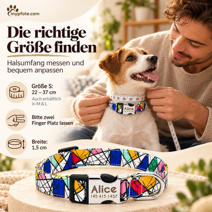 Hundhalsband "Miro" graverat med namn och telefon, nylon, Art Style