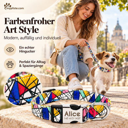 Hundhalsband "Miro" graverat med namn och telefon, nylon, Art Style