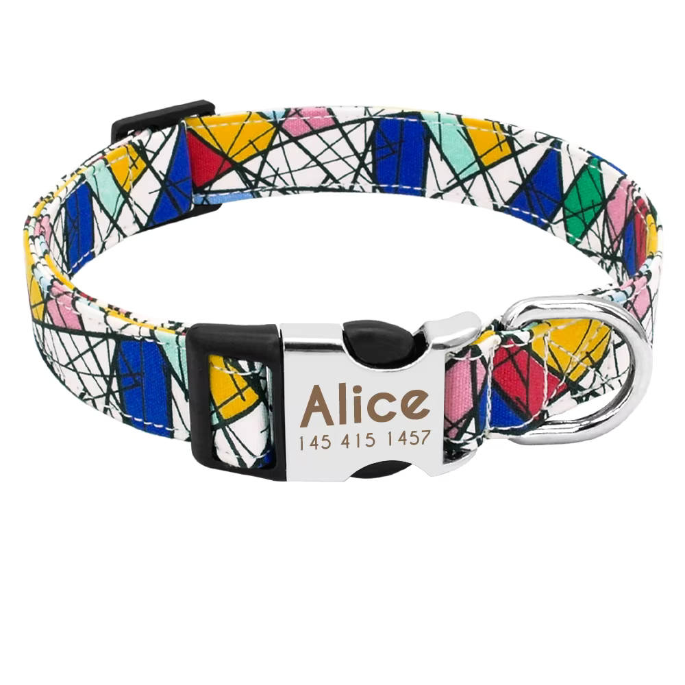 Hundhalsband "Miro" graverat med namn och telefon, nylon, Art Style