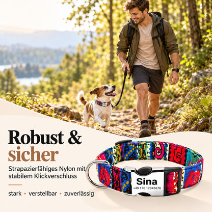 Hundhalsband "Sina" - Personifierat med namn och nummer | Justerbart, färgglatt och robust
