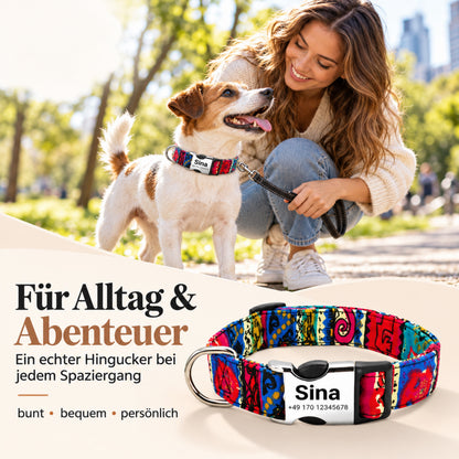 Hundhalsband "Sina" - Personifierat med namn och nummer | Justerbart, färgglatt och robust