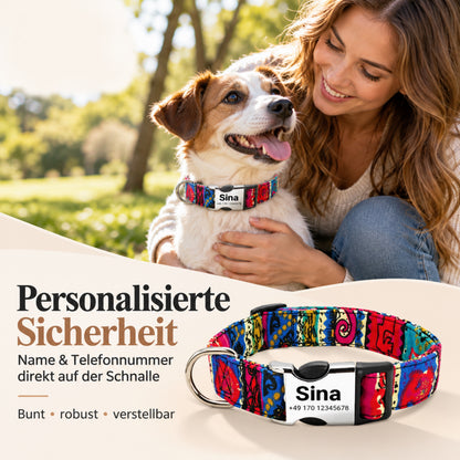 Hundhalsband "Sina" - Personifierat med namn och nummer | Justerbart, färgglatt och robust