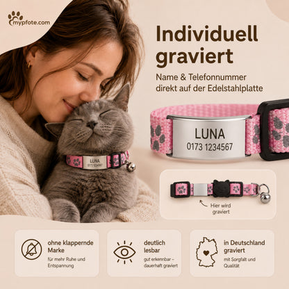 Katthalsband graverat med namn och telefonnummer