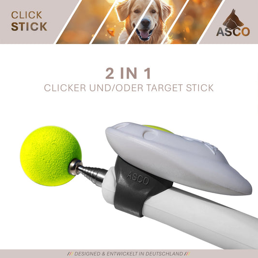 ASCO ClickStick - Målpinne med löstagbar premiumklicker - Målpinne för klickerträning av hund och katt - Förlängbar målpinne med extra klicker - Målpinne för målträning