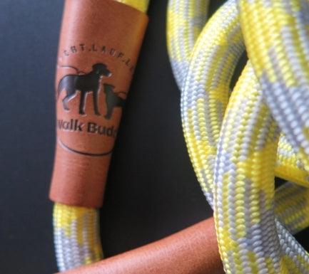 Hundeleine grau gelb mit gratis Tauseil und Kotbeutelspender