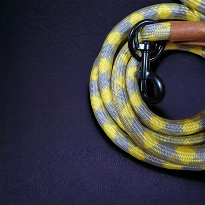 Hundeleine grau gelb mit gratis Tauseil und Kotbeutelspender