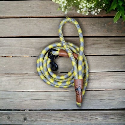 Hundeleine grau gelb mit gratis Tauseil und Kotbeutelspender