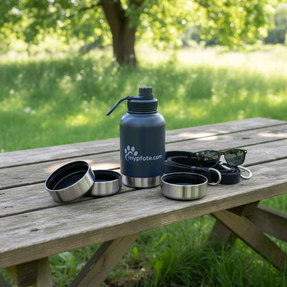 3-in-1 Hunde Trinkflasche "Peluna" – Wasser & Futter für unterwegs aus Edelstahl