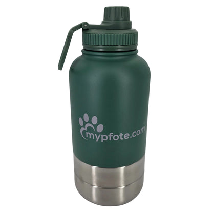 Hunde Trinkflasche 950 ml für unterwegs mit Behälter für Futter,  Farbe Moosgrün
